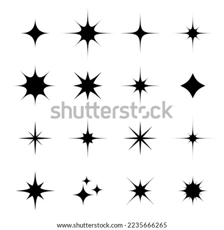 Sparkle, twinkle and starburst icons. Star or sunlight beam, energy and magic light reflex isolated vector symbols, comic effects set. Space constellation shine or spotlight flash black symbols