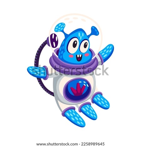 Cosmo being isolated cartoon kids alien character. Alien sapient baby personage in astronaut suit. Vector extraterrestrial creature, funny toy