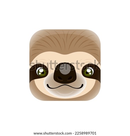 Cartoon sloth kawaii square animal face, amazon fauna creature, cute funny jungle or rainforest bear muzzle. Isolated vector character portrait, app button, icon, graphic design element