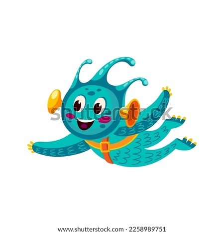 Cartoon kids alien character isolated cosmo being. Green alien sapient baby personage. Vector extraterrestrial creature, funny toy