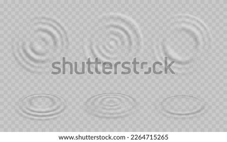 Ripple water waves top view. Rain drop fall circular splash on puddle surface, pure water or liquid flow motion effect, clear aqua or fluid impact waves transparent 3d realistic vector background