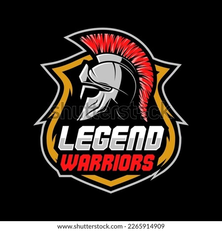 Legend warrior mascot or icon. Medieval knight, Ancient Greece fighter, Spartan army soldier or warrior vector sign. Fighting club, sport tournament emblem or symbol with gladiator, Spartan helmet