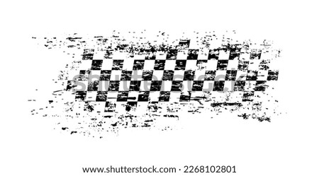 Grunge race flag, Isolated vector banner for motocross sports tournament, car rally competition. Checkered monochrome sport racing flag with checkerboard grungy texture, black and white background