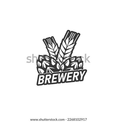Beer brewery icon of homebrew craft beer bar or pub, vector hop and wheat label. Beer brewery sign of alcohol drinks and beverages factory or Oktoberfest tavern and beer festival emblem