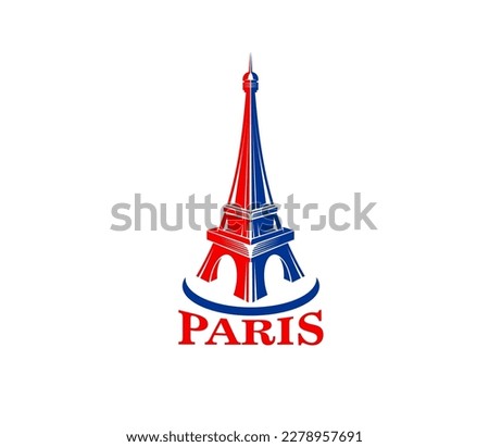 Paris Eiffel tower icon. France historic landmark, European travel building or French vacation tourism architecture vector emblem. Paris romantic journey Eiffel tower symbol or sign