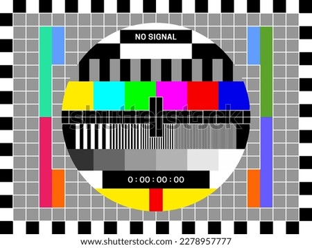 TV signal test screen, retro television color test of broadcast pattern, vector old video background. TV end display with screen test grid, picture quality and television color calibration diagram