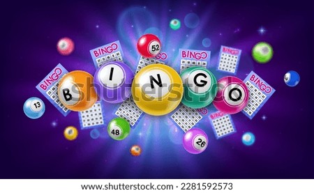 Bingo lottery balls and tickets. Jackpot win, gambling lottery and fortune chance, casino lotto, luck opportunity realistic vector background. Gamble lucky bet 3d backdrop with flying bingo balls