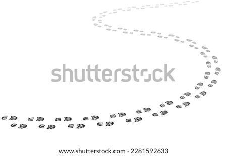 walking footstep trace. Footprint trail, hiking boots dirty treads vector background, sneakers trails or dirty soles pathway grungy backdrop, footwear mud steps marks, pathway perspective print