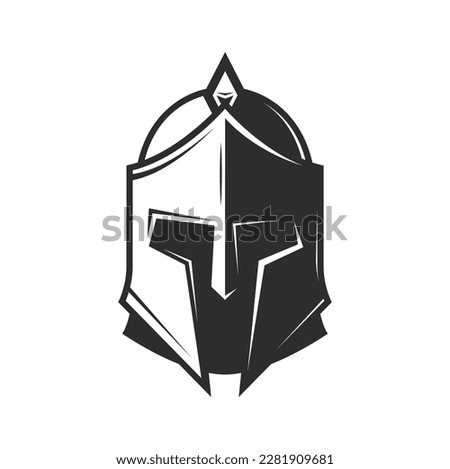 Knight warrior helmet, heraldry armor of medieval soldier, ancient roman gladiator or spartan fighter. Vector great helm or armet with visor, old metal armour front view of trojan army warrior