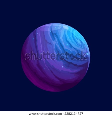 Cartoon fantasy blue violet space planet, vector galaxy game icon. Alien universe earth or star landscape for space world UI or kid galaxy game, mega giant cosmic planet with blue surface