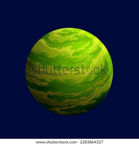 Cartoon green space planet for galaxy game or alien fantasy earth, vector icon. Cosmic world planet with green craters surface, space exoplanet or moon in cosmos or extraterrestrial solar system