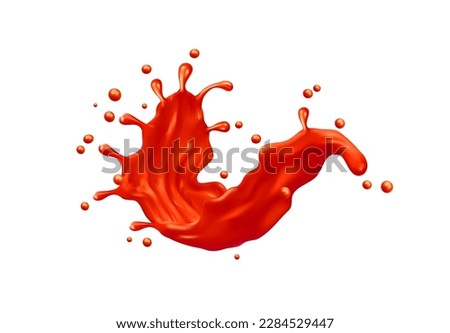 Tomato ketchup swirl splash with red juice drops, vector food condiment or seasoning. Isolated 3d flow or spill of liquid tomato sauce or vegetable dressing, realistic ketchup or catsup wave stream