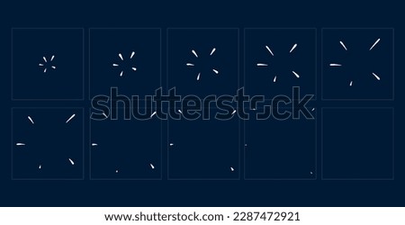 Animated sparkle or shine effect. Game sprite animation sheets with vector burst and light flashes of firework, firecracker and star explosion. Cartoon light effect with rays animation sequence