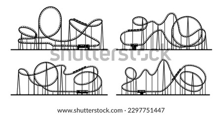 Roller coaster loop, rollercoaster silhouette or amusement park rides, vector track. Funfair carnival roller coaster loop silhouette, entertainment and theme park attraction rides on rollercoaster