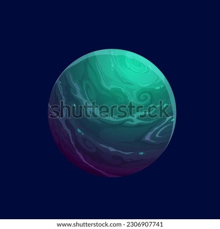 Cartoon dark green space planet, galaxy fantasy world game, vector background. Dark green planet in galaxy universe, alien star or giant asteroid in cosmos with craters on surface