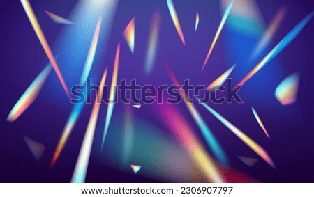 Holographic falling confetti glitters with bokeh light. Prism light. Sunlight beam twinkle, rainbow radiance light vector effect, light optical reflex shine background, glittering confetti backdrop