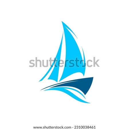 Yachting club icon. Sea travel agency, vacation marine tour or water transport company simple vector symbol. Yachting sport club or regatta minimalistic icon or sign with sail boat on ocean blue wave