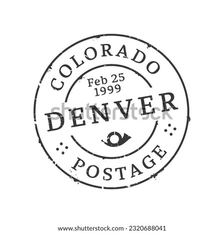 Denver postage and postal stamp. USA Colorado state postage ink stamp, mail and parcel delivery service Denver city retro vector imprint or letter departure country or United States region postmark