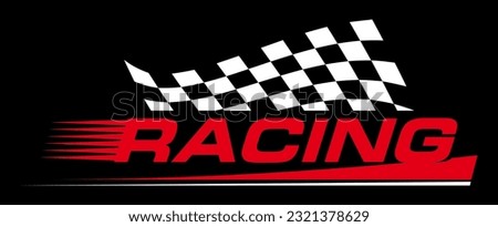 Rally racing sport emblem, finish checkered flag. Speed race, vinyl liner decals typography print, motor transport identity emblem