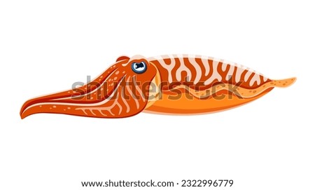 Cartoon cuttlefish sea animal. Isolated vector intelligent and camouflaging creature with its unique ability to change color and shape, navigates the ocean depths, showcasing its mesmerizing behavior