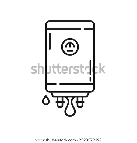 Plumbing service icon of boiler water leakage, vector line symbol for plumber repair. Water boiler pipes plumbing service icon for bathroom hot and cold water tube leakage in linear pictogram