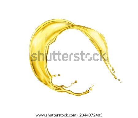 Realistic round beer or soda, oil or juice splash with transparent wave. Isolated 3d vector yellow liquid dynamic swirl of falling water, honey, orange, apple, mango or lemon juice, captured mid-air