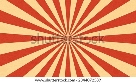 Circus or carnival retro sunlight rays. Vintage background layout, sunbeam burst. Vector backdrop with red and yellow muted radiating stripes creating hypnotic effect, evoking a sense of nostalgia