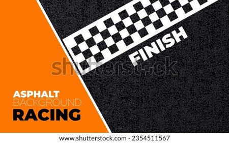 Realistic race track asphalt finished line. Vector background or banner for racing competition or tournament with black and white checkered marking and lines on textured asphalted road coating