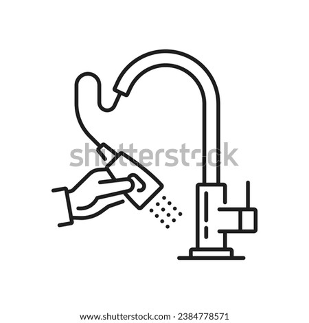 Tap kitchen and bathroom pull down faucet outline icon. Home bath modern tap, toilet sink faucet or bathroom watertap outline vector icon. House bathtub water mixer thin line sign or symbol