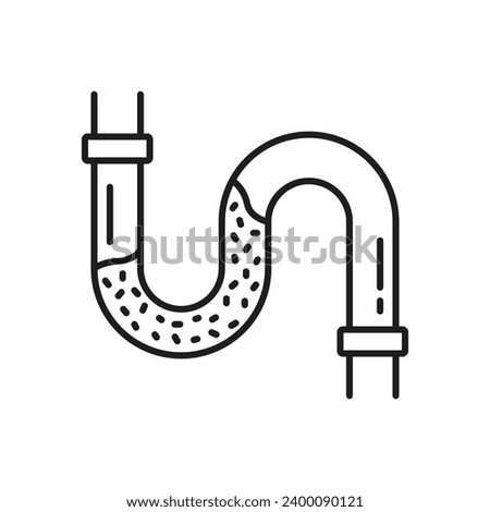 Plumbing service icon with thin line drain pipe clog. Vector blocked water pipe trap of kitchen or bathroom sink, toilet sewer or sewerage. Drain cleaning or unclog plumbing service outline symbol