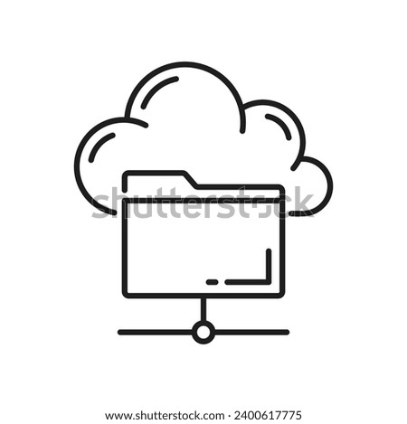 Cloud storage and network database server icon. Web server service, traffic automation, storage center or networking platform line vector symbol. Hosting datacenter simple outline sign or pictogram