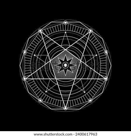 Sacred geometry, alchemy spiritual tattoo. Meditation and religion esoteric symbol. Spirituality, masonic mystic line pattern, occult geometric outline vector symbol, illuminati mystery ornament
