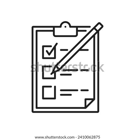 Planning icon. Project, goal, management and schedule symbol. Isolated vector linear clipboard with pen putting check marks into empty boxes. To-do list, time management, timesheet