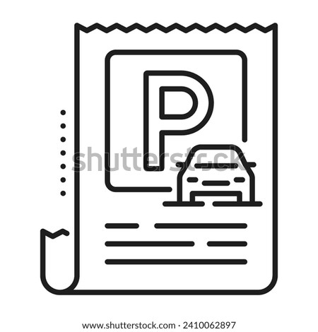 Parking receipt line icon for automatic garage service vector linear sign. Automated parking pictogram of parkometer ticket or pay receipt for car park lot or public garage, mobile app outline icon