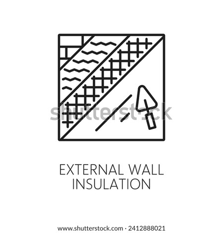 External wall thermal insulation icon. House building and wall construction technology line symbol, energy save and heat protection system, facade thermal isolation vector icon or outline pictogram