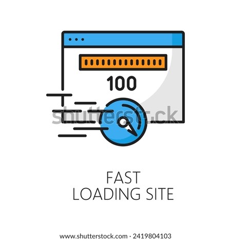 Fast loading site. CDN. Content delivery network icon, website speed upload and update, Internet portal content delivery and backup server outline vector sign with internet connection speed test page