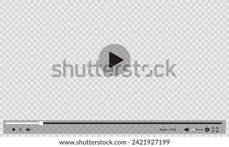 Video player transparent interface background with play buttons, vector template. Digital web video player window with screen frame with menu control bars and media player transparent layout