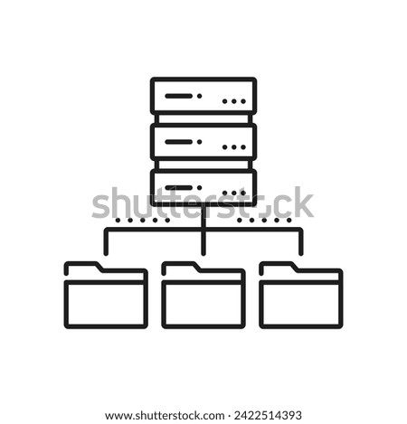 Network server service, database cloud storage line icon. Data backup service, traffic automation server or SQL database center line vector sign. Cloud computing and storage outline icon or pictogram