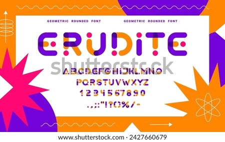 Geometric font, creative abstract future typeface, modern type, techno english alphabet. Vector colorful, sleek abc employing rounded shapes and angles, merge futuristic aesthetics with clean lines