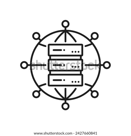 Network server, database cloud storage outline icon. Data backup or remote storage service, file transfer platform or SQL database server vector symbol. Networking datacenter line sign or pictogram