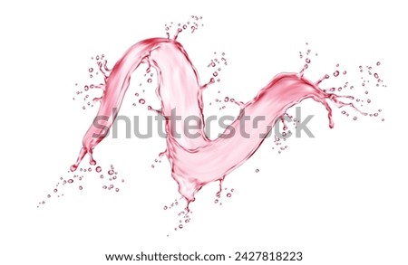 Realistic pink water tornado splash. Isolated 3d vector dazzling transparent wave gracefully swirling and splashing in vibrant rose hues, creating a mesmerizing dance of liquid elegance mid-air