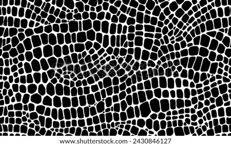 Crocodile, dinosaur and snake reptile skin pattern of animal leather, vector background. Abstract black and white crocodile or snake skin texture pattern of python, alligator or snakeskin lizard print