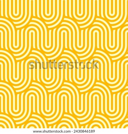 Yellow ramen noodle seamless pattern background for Asian Japanese or Chinese cuisine menu, vector cover. Abstract pasta wave line or ramen noodles art pattern tile with curve zigzag ornament