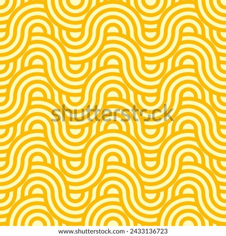 Ramen pasta noodle seamless pattern background. Asian cuisine food vector texture of yellow white wave lines geometric ornaments. Japanese and chinese ramen noodle pattern, oriental menu background