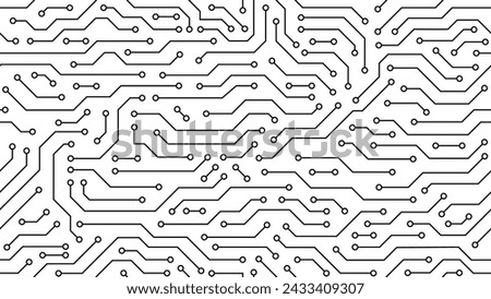 Computer motherboard seamless pattern, circuit board background. Vector intricate circuitry motif with soldered connections and electronic components, creating dynamic and interconnected tile design