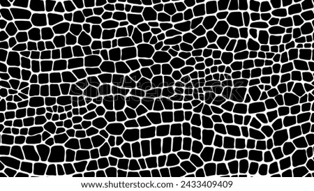 Dinosaur, crocodile and snake reptile skin pattern, vector animal leather background. Black and white crocodile or snake skin texture pattern of python, alligator or cobra leather for fabric print