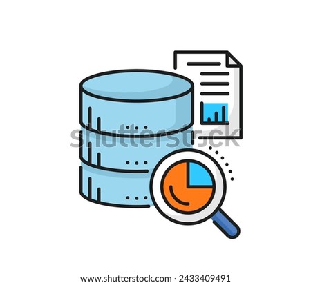 Database search color icon for cloud storage on network server, vector line symbol. Internet data and computer files storage on web cloud for secure search and network server access, outline pictogram