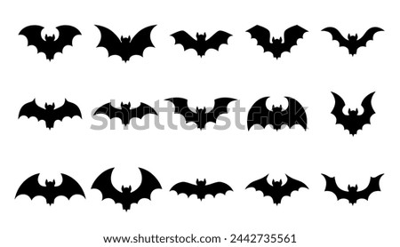Halloween isolated black bat silhouettes for holiday horror night, vector cartoon icons. Flying vampire bat silhouettes for Halloween and trick or treat party scary and spooky boo decoration