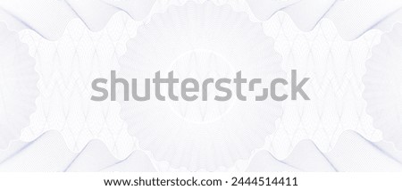 Cheque guilloche watermark and money paper pattern background. Vector bank cheque or check, gift certificate, voucher or coupon, currency banknote or bill background with spiral blue lines pattern