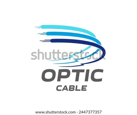 Fiber optic cable icon, internet technology. Isolated vector emblem for telecommunication, connection and networking. Dynamic cord lines convey speed, connectivity and high-speed internet traffic